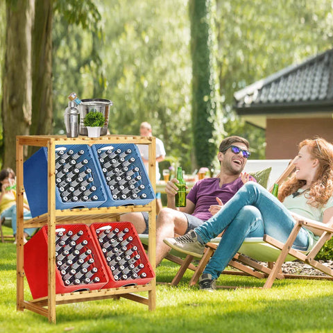 Rootz Wine Rack - 2 Shelf Wine Rack - Weather Resistant - Solid Wood - Natural - 74cm x 45cm x 111cm