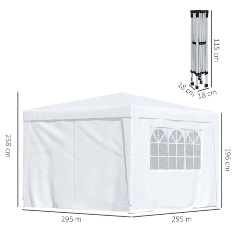 Rootz Folding Gazebo - Gazebo with 4 Side Walls - Window - Marquee with UV Protection - Garden Tent with Carry Bag - Patio - Steel - Oxford - White - 2.95 x 2.95 m