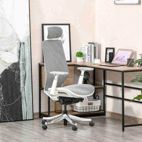 Rootz Office Chair - Swivel Office Chair with Adjustable Headrest - Foam - Nylon - Polyester - Light Grey - 65 x 68 x 117-125 cm