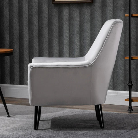 Rootz Armchair - Upholstered Armchair - Elegant Retro Chair - Living Room - Bedroom - Polyester - Foam - Grey - 72.5x78.5x91.5 cm