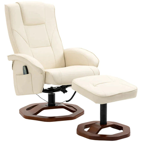 Rootz Massage Chair - Relaxation Chair - With Footstool - 10 Massage Points - Reclining Function - Rotating Seat - Cream White - 73 x 83 x 106cm