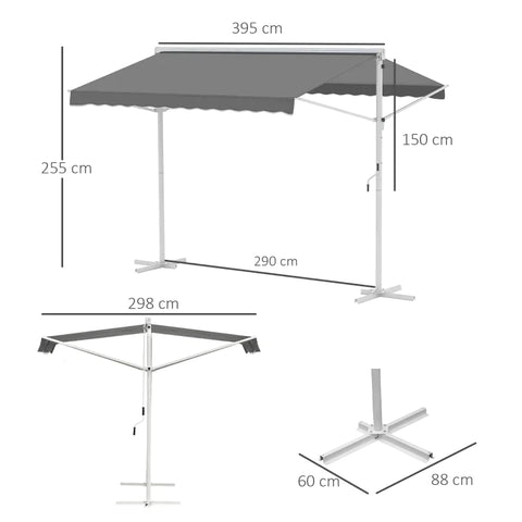 Rootz Awning - Stand Awning - Garden Awning - Folding Arm Crank - Grey-  4 x 3 m