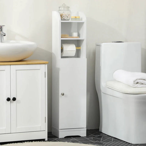 Rootz Bathroom Cabinet - Slim Shelves - Closet Compartment - Toilet Paper Holder - Chipboard - White - 23 x 18 x 100 cm