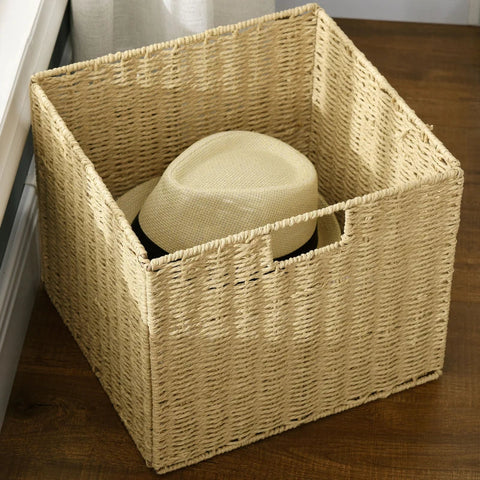 Rootz Bedside Table - Drawer and Storage Basket - Side Table - Nightstands - MDF - White + Natural - 49cm x 39cm x 6Hcm